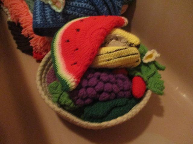 Vintage Hand Knitted/Crocheted Afghans and Fruit Basket