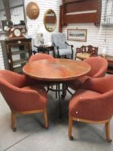 Hammered Copper Wrapped Table and Barrel Back Chairs