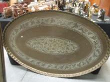 LARGE Vintage Oval Brass Tray w/ Middle Eastern Designs