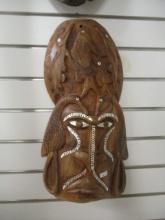 Hand Carved Tribal Mask with Mother of Pearl Inlay