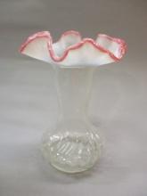 Fenton Pink Opalescent Ruffle Clear Glass Vase 7'