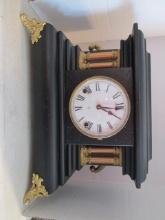 Antique Wm. L. Gilbert Clock Co. Black Painted Mantle Clock with Gold Tone Embellishments