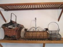 Three Metal and Woven Baskets