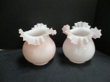Two Pink Cased Ruffled Light Shades