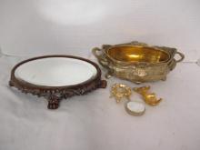 Beveled Mirror Plateau, Pill Box, Egg Stands, Mouse Ring/Gum Holder and