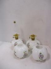 Pair of Small Handpainted White Glass Melon Shape Oil Lamps