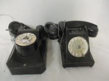Vintage Black Bakelite Rotary Dial Desk Phone and Wall Phone