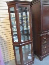 Wood and Glass 2-Door Corner Lighted Curio Cabinet with 5 Adjustable Shelves