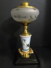 Heron Painted Oil Lamp on Black Base