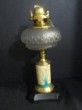 Painted Oil Lamp on Black Base