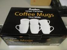 New Old Stock Set of 6 Bruntmor Large 16 oz White Ceramic Coffee Mugs