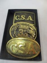 3 Vintage Brass Belt Buckles - 2 "C.S.A." and "LEBCO"