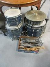 Vintage Pearl Blue Abalone Wrap Drum Set
