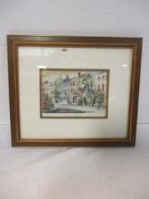 Fouche Signed "Rainbow Row" Charleston Print - Framed and Matted