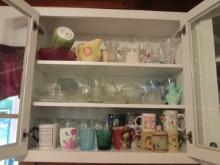 Wall Cabinet Contents-Glass Ware, Clear Serving Dishes, Mugs, Vases, etc.