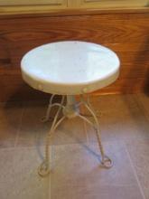 Painted White Metal Piano Stool with Cast Metal Base