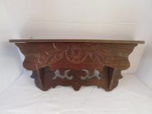 Carved Wood Display Shelf with Drawer