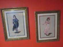 Framed and Matted Needlepoint Petit Point Boy Blue and Pinkie