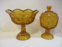 Amber Glass Moon & Stars Compote and Covered Dish