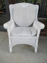 White Wicker Arm Chair with Removable Cushion