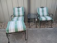 Wrought Iron Chairs, Ottoman and Table Patio Set