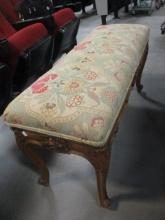 Upholstered Ornately Carved Bench