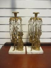 Pair of Gilt Victorian Figural Girandoles with Prisms