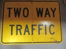 "Two Way Traffic" Yellow Warning Road Sign