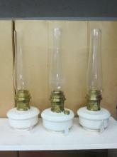 Three Vintage Aladdin Model B Burner Alacite Oil Font Lamps