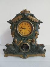 Figural Painted Cast Metal Mantle Clock