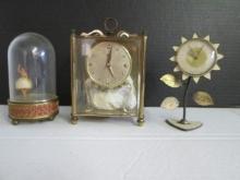 Kona Brass Visible Escapement Table Clock, Linden Heritage Flower Windup