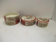 3 Large Satsuma Stacking Trinket Dishes and 1 Smaller Covered Dish