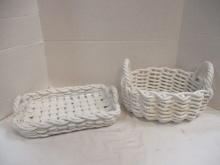 2 Saks Fifth Avenue Braided Porcelain Handled Serving Dishes - Made in Italy