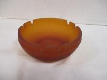 Mid-Century Modern Frosted Glass Amber Ashtray