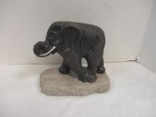 Elephant Pottery Art Sculpture on Rock Base - Signed "Doga"