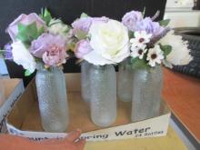 Six Textured Bottle Vases with Artificial Florals