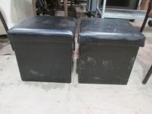 Pair of Black Leatherette Storage Cube Ottoman