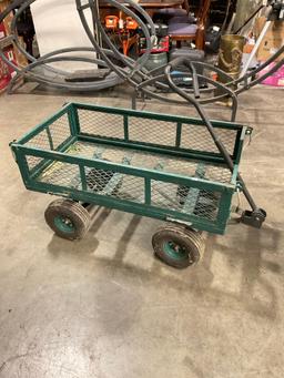 Green Metal Pull Cart - Fair to good condition - Flat tires