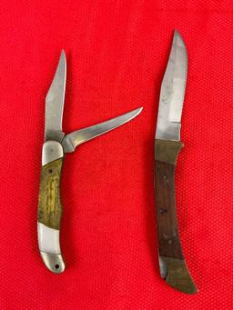 2 pcs Vintage Steel Folding Blade Knives. 1x Buck 317 & 1x Unknown Maker, No Hallmark. As Is. See