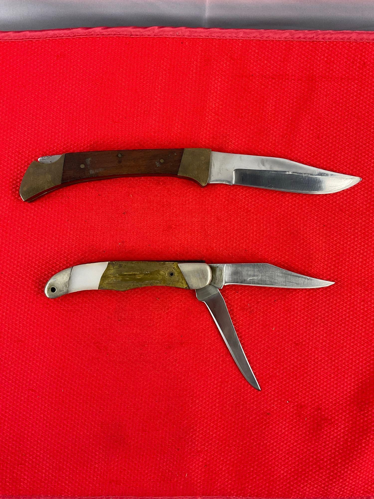 2 pcs Vintage Steel Folding Blade Knives. 1x Buck 317 & 1x Unknown Maker, No Hallmark. As Is. See