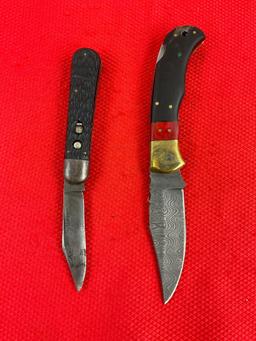 2 pcs Steel Folding Blade Pocket Knife Assortment. 1x Schrade Walden, 1x Unknown Maker. See pics.