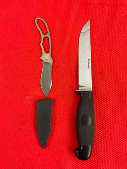 2 pcs Modern Steel Fixed Blade Knives w/ Sheathes. 1x Cattaraugus, 1x KA-BAR 5599. See pics.