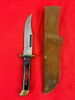 5" Steel Fixed Blade Bowie Knife w/ Wooden Sheath & Leather Sheath. Unknown Maker. See pics.