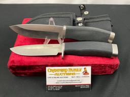 Pair of Classic Buck Fixed Blade Knives, w/ nylon sheaths, 4.5 inch blades