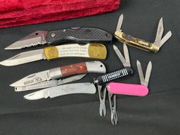 8 Assorted Folding Pocket Knives, Teddy Roosevelt NRA Knife, Buck 325, and more