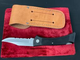 Vintage Case XX USA 59L SS Folding Pocket Knife w/ Plastic Handle & Leather Case