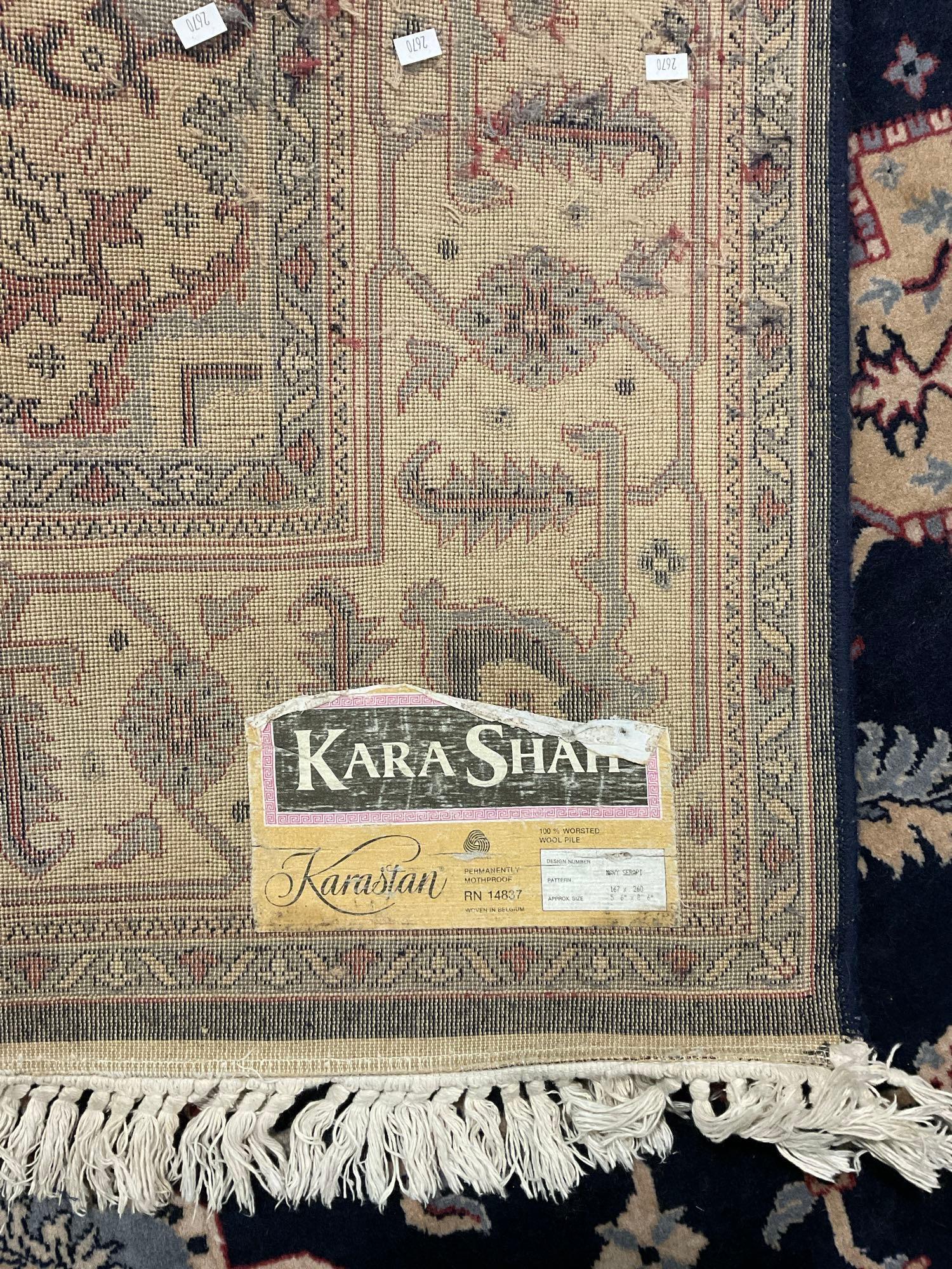 Vintage Karastan Kara Shah 100% Wool Blue & Pink Persian Rug Pattern Navy Serapi. 66" x 90" See