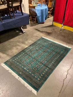 Vintage Wool Teal & Gold Persian Area Rug w/ Intricate Pattern. Measures 78" x 50" See pics.