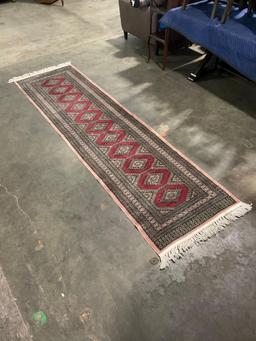 Vintage Wool Pink & Red Persian Hallway Runner Rug w/ Intricate Pattern. 123" x 32" See pics.