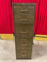 Antique Yawman & Erbe Mfg. Co. Olive Green Painted Industrial Filing Cabinet w/ 5 Drawers. See pi...
